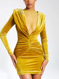 CAREY GOLD VELVET LONG SLEEVE MINI DRESS