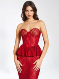 QUENNELL BURGUNDY LACE CORSET MAXI DRESS