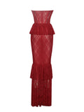 QUENNELL BURGUNDY LACE CORSET MAXI DRESS