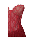 QUENNELL BURGUNDY LACE CORSET MAXI DRESS