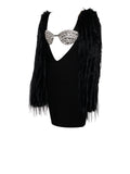 IDONEA BLACK FAUX FUR SLEEVE CRYSTAL BUSTIER DRESS