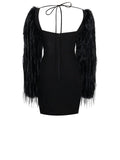 IDONEA BLACK FAUX FUR SLEEVE CRYSTAL BUSTIER DRESS