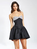 SILVER AND BLACK SATIN BUSTIER MINI DRESS