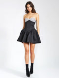 SILVER AND BLACK SATIN BUSTIER MINI DRESS