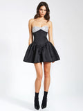 SILVER AND BLACK SATIN BUSTIER MINI DRESS