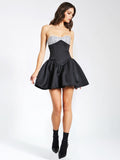 SILVER AND BLACK SATIN BUSTIER MINI DRESS