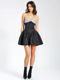 SILVER AND BLACK SATIN BUSTIER MINI DRESS