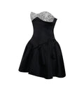 SILVER AND BLACK SATIN BUSTIER MINI DRESS