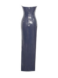 RAMONDA NAVY SEQUIN STRAPLESS HIGH SLIT MAXI DRESS