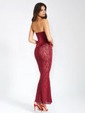 LUCINDA BURGUNDY SATIN LACE CORSET MAXI DRESS