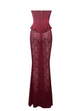 LUCINDA BURGUNDY SATIN LACE CORSET MAXI DRESS