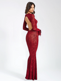 WAYLYNN BURGUNDY VELVET DETAIL MESH BACKLESS MAXI DRESS