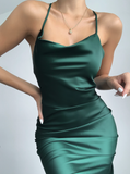 Aspen Midi Dress - Emerald Green Satin