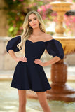 Chloe Puff Sleeve Mini Dress - Navy