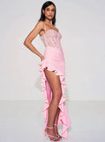 JULIA PINK LACE CORSET MAXI DRESS