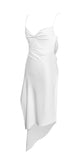 WHITE SATIN DRAPING MIDI DRESS