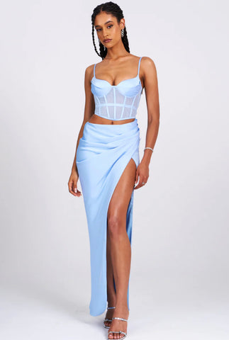 ALLISON CORSET CUTOUT SATIN MAXI DRESS