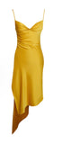 ORANGE SATIN DRAPING MIDI DRESS