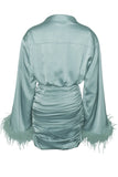 JENNA PALE BLUE LONG SLEEVE FEATHER ROBE MINI DRESS