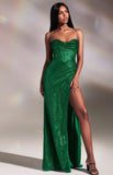 EMERALD GLITTERY CORSET LACE BACK SLIT GOWN