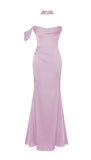 MAUVE HALTER NECK DUCHESS SATIN GOWN