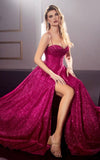 FUCHSIA GLITTERY LACE UP BALL GOWN