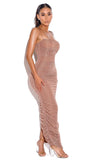 ROSE GOLD RUCHED CHIFFON MAXI DRESS