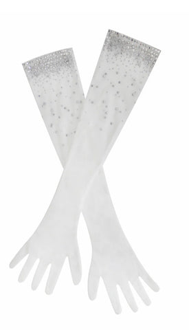 WHITE CRYSTAL EMBELLISHED GLOVES