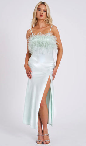 YANA MINT FEATHER MAXI DRESS