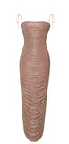 ROSE GOLD RUCHED CHIFFON MAXI DRESS