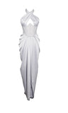 SILVER CRYSTAL CORSET SATIN GOWN