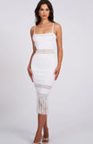 SORAYA WHITE KNIT CROCHET MIDI DRESS