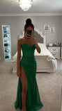 EMERALD GLITTERY CORSET LACE BACK SLIT GOWN