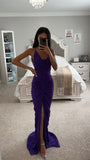 GINA PURPLE DEEP V BACKLESS MAXI DRESS