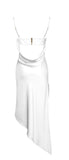 WHITE SATIN DRAPING MIDI DRESS