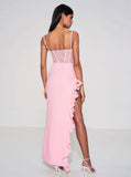 JULIA PINK LACE CORSET MAXI DRESS