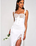 WHITE LACE SATIN MAXI CORSET DRESS