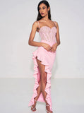 JULIA PINK LACE CORSET MAXI DRESS