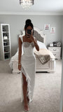 WHITE LACE SATIN MAXI CORSET DRESS