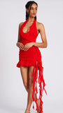 NADIA RED RUFFLE MINI DRESS