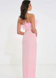 RAQUEL PINK FEATHER HIGH SLIT MAXI DRESS