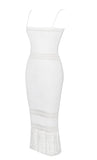 SORAYA WHITE KNIT CROCHET MIDI DRESS