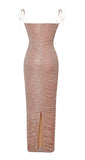 ROSE GOLD RUCHED CHIFFON MAXI DRESS