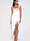 WHITE LACE SATIN MAXI CORSET DRESS