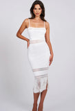 SORAYA WHITE KNIT CROCHET MIDI DRESS