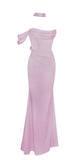 MAUVE HALTER NECK DUCHESS SATIN GOWN