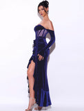 TAYLOR NAVY LONG SLEEVE CORSET VELVET GOWN