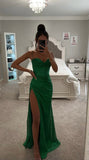 EMERALD GLITTERY CORSET LACE BACK SLIT GOWN