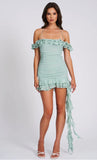 MATILDA MINT OFF SHOULDER RUFFLE MINI DRESS