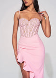 JULIA PINK LACE CORSET MAXI DRESS